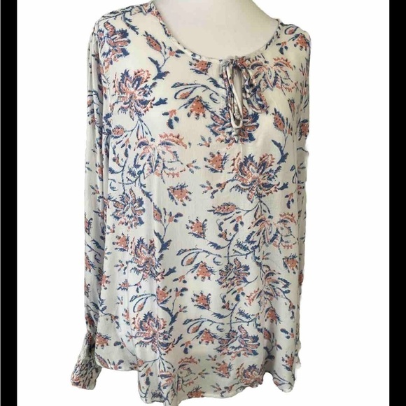 Lucky Brand Long Sleeve Lightweight White Floral Print Top XL - Picture 1 of 6